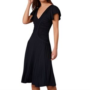 Zara Dress Shabby Fairy Grunge Women M Whimsigoth Plunge Ruched Flutter Black